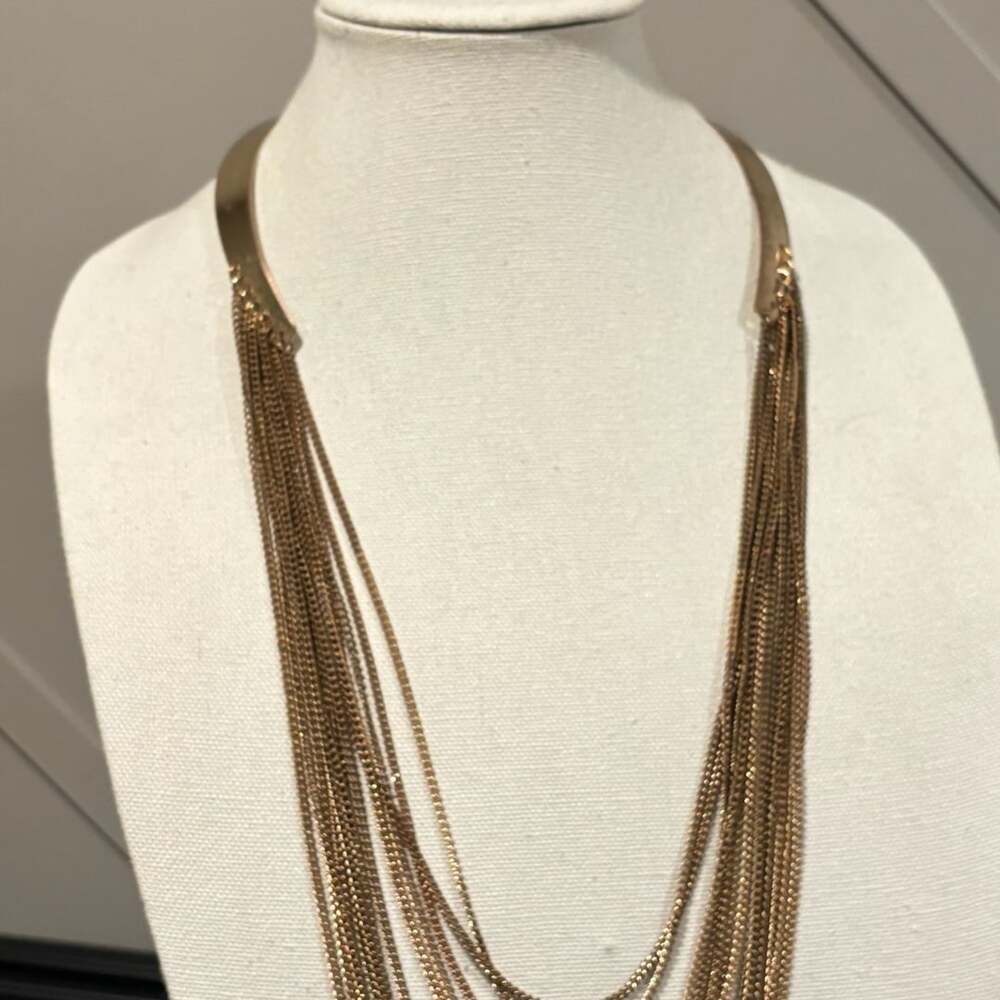 Francesca's Collections Gold Tone Graduated Strand Chain Waterfall Necklace - Picture 10 of 10